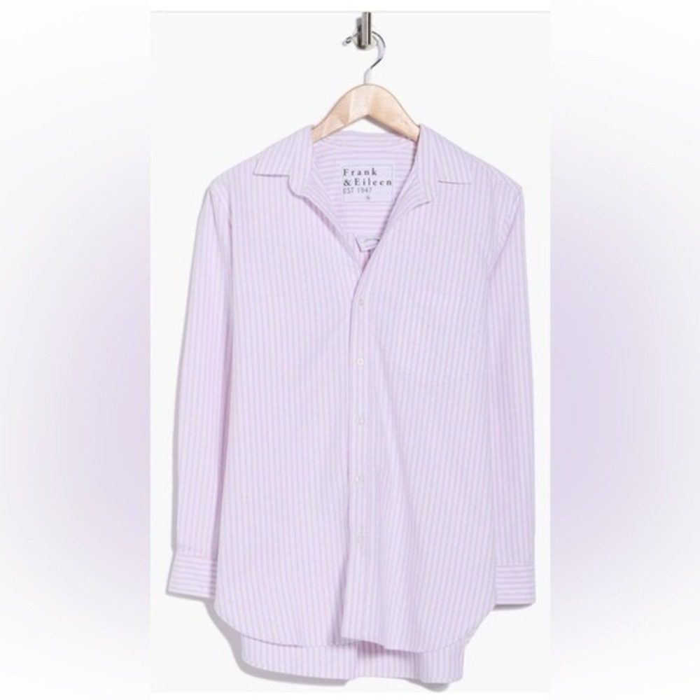 Frank & Eileen Joedy Boyfriend Cotton Button-Up Shirt WIDE PURPLE STRIPE NEW‎ S - Picture 6 of 12